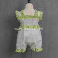 Latest summer white cotton-linen smocked baby clothes romper